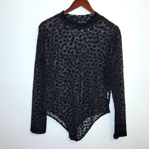 A Love Story Black Hearts Sheer Long Sleeve Body Suit Size XXL